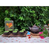 Bộ ấm chén Tử sa đắp nổi tách hình lá sen Bát Tràng