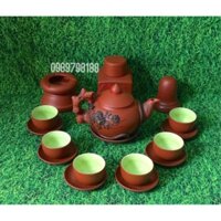 Bộ ấm chén tử sa đất đỏ phù dung đắp nổi  Gốm sứ Bát Tràng cao cấp đủ phụ kiện