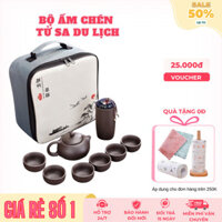 Bộ Ấm Chén Tử Sa Du Lịch Bộ Bình Trà Gốm Sứ 10 Món Tặng Kèm Túi Khăn Lau Cao Cấp