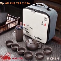 Bộ Ấm Chén Tử Sa Du Lịch - Bộ Bình Trà Gốm Sứ 8 Món Tặng Kèm Túi