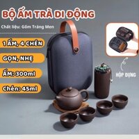 Bộ Ấm Chén Tử Sa Du Lịch Bộ Bình Trà Gốm Sứ 8 Món Tặng Kèm Túi Khăn Lau Cao Cấp