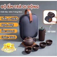 Bộ Ấm Chén Tử Sa Du Lịch Bộ Bình Trà Gốm Sứ 8 Món Tặng Kèm Túi