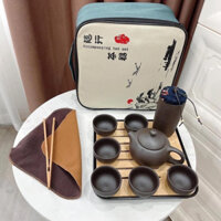 👉🏻Bộ Ấm Chén Tử Sa Du Lịch~Bộ Bình Trà Gốm Sứ 10 Món Tặng Kèm Túi, Khăn Lau Cao Cấp