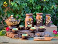 Bộ ấm chén tử sa họa tiết Phù Dung tách lót dát vàng