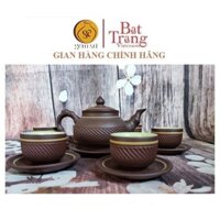 Bộ ấm chén tử sa kẻ chỉ vàng, dung tích 250ml màu nâu sản phẩm của gốm sứ Bát Tràng