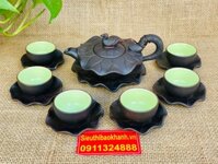 Bộ ấm chén Tử sa lòng xanh thiết kế Lá Sen 400ml Bát Tràng cao cấp