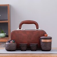 Bộ Ấm Chén Tử Sa Nghi Hưng Trạm Khắc Rồng Kèm Túi, Hộp Quà Vali Sang Trọng Mang Đi Du Lịch