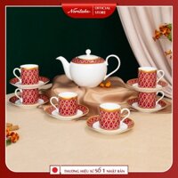 Bộ Ấm Chén Uống Trà 13 Món Sứ Xương Cao Cấp Noritake Nhật Bản (Ấm 650ml, Tách 90ml) | Crochet 4966l-T014s