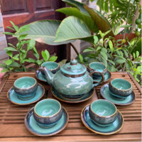 Bộ Ấm Chén Uống Trà Bộ Ấm Trà Men Hoả Biến Xanh Ngọc Bích Gốm Sứ Bát Tràng Cao Cấp 350ml Nhiều Mẫu