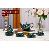 Bộ Ấm Chén Uống Trà, Bộ Ấm Chén Bát Tràng Men Xanh Ngọc Vinh Hoa Phú Quý