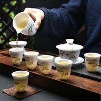 Bộ ấm chén uống trà cao cấp con cò trắng tuyết kiểu cổ ACCC00