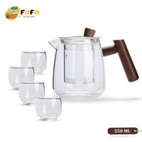 Bộ ấm chén uống trà có lõi lọc và 4 ly thuỷ tinh 550ml Cao Cấp
