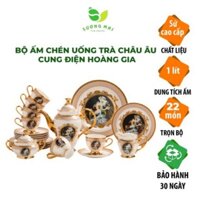 Bộ Ấm Chén Uống Trà Cung Điện Hoàng Gia SƯƠNG MAI Chất Liệu Sứ Cao Cấp Khắc Họa Hình Tiểu Thư Quý Phái SM00287