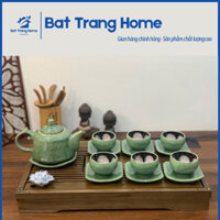 Bộ Ấm Chén Uống Trà Hỏa Biến Men Xanh Ngọc Chén Lòng Hoa -Gốm Sứ Bát Tràng