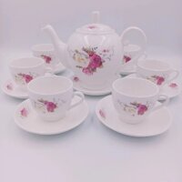 Bộ ấm chén uống trà Hoa hồng đỏ Camellia Korea Style