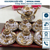 Bộ ấm chén uống trà hoàng gia , hoạ tiết nhũ vàng trọn bộ , ly tách uống trà TẶNG KÈM KHAY 2 NGĂN