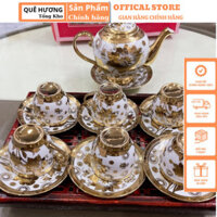 Bộ ấm chén uống trà hoàng gia, bộ tách trà hoạ tiết nhũ vàng trọn bộ, ly tách uống trà M53