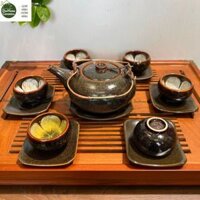 Bộ Ấm Chén Uống Trà Men Hoả Biến Kim Sa Hoa Trong Lòng Chén Ấm Chén Dáng Giang Tây Dung Tích 550ml Gốm Sứ Bát Tràng Cấp