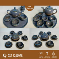 Bộ Ấm Chén Uống Trà Men Hoả Biến Xanh Dương Kèm Đĩa Kê Gốm Sứ Thủ Công Bát Tràng