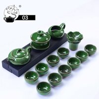 Bộ ấm chén uống trà sứ xanh ngọc men rạn 14 món bày trí phòng khách - Ấm chén trà đạo sứ men rạn