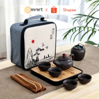 Bộ Ấm Chén Uống Trà Tử Sa 6 Chén, 8 Món Bộ Ấm Chén Trà Đạo Sứ Thanh Kèm Túi Xách Tay Làm Quà Tặng Sang Trọng, Lịch Sự