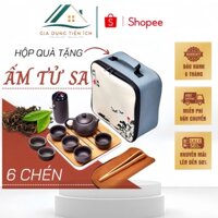 Bộ Ấm Chén Uống Trà Tử Sa 6 Chén 12 Món PTLUXURY Bộ Ấm Chén Trà Đạo Sứ Thanh Kèm Túi Đựng Xách Tay [ Hàng Cao Cấp ]