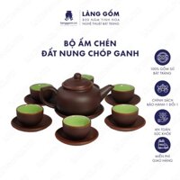 Bộ ấm chén uống trà tử sa đất nung dáng đai tróng kèm đĩa lót gốm sứ Bát Tràng cao cấp - LÀNG GỐM
