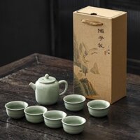 bộ ấm chén uống trà,bộ ấm trà men rạn màu xanh ngọc sang trọng ST82