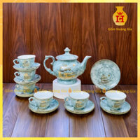 Bộ ấm chén vân đá vẽ vàng kim Gốm Bát Tràng sang trọng, ấm trà Bát Tràng Việt Nam cao cấp