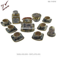 Bộ ấm chén vuông - men rạn cổ bọc đồng- đủ phụ kiện - 114019