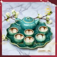 Bộ ấm chén xanh ngọc khay lá sen gốm sứ Bát Tràng cao cấp, ấm trà sang trọng, đẳng cấp