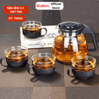 Bộ ấm pha trà thủy tinh, Bộ bình trà có lõi lọc tặng kèm 4 cốc thủy tinh sang trọng - Miu Mart