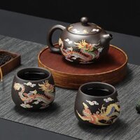 Bộ ấm pha trà tử sa đổi màu khi gặp nhiệt độ cao, ấm trà long phụng sum vầy