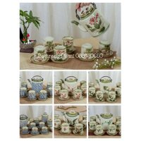 Bộ ấm tích men kem vẽ tay sứ Bát Tràng - Mẫu 3,1.2lít