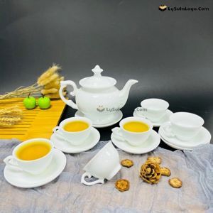 Bộ ấm trà Bát Tràng dáng Cát Tường Trắng sứ 550ml