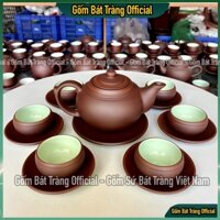 Bộ Ấm Trà Búp Sen Chỉ Đỏ Men Ngọc, Bộ Ấm Chén Bát Tràng Cao Cấp