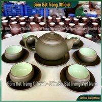 Bộ Ấm Trà Búp Sen Xanh Chỉ Men Ngọc, Bộ Ấm Chén Bát Tràng Cao Cấp