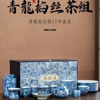 Bộ Ấm Trà Cao Cấp Bộ Ấm Trà Kung Fu Sang Trọng Nhẹ Tráng Men Màu Bạc Cloisonné Long Teng Sheng Shi Trọn Bộ Quà Tặng Trun
