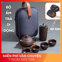 Bộ ấm trà di động 4 chén kèm hộp chất liệu gốm mang theo du lịch nhỏ gọn, bộ chén trà nhỏ gọn tiện lợi chịu nhiệt độ cao