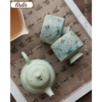 BỘ ẤM TRÀ GỐM SỨ CAO CẤP VẼ TAY HOA LAN VŨ NỮ VẼ MÀU NƯỚC