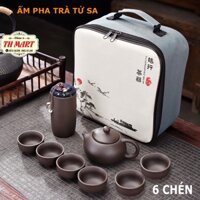 Bộ Ấm Trà Gốm Sứ Du Lịch Bình Trà Tử Sa 10 Món Tặng Kèm Túi Cao Cấp Và Khăn Lau