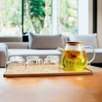 Bộ ấm Trà Hoa thủy tinh chịu nhiệt T95 ( Ấm 900ml + 2/4/6 tách 100ml ) - Bộ bình trà hoa chịu nhiệt Samahome Shop
