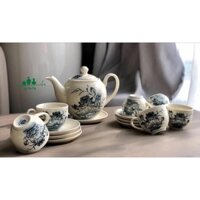 BỘ ẤM TRÀ hoạ tiết Sen - GỐM CHU ĐẬU (ấm 750ml)  (Giá gốc 680k)