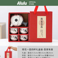 Bộ Ấm Trà Kung Fu - Ấm Tráng Men Bông Tuyết Có Hộp Và Túi Màu Đỏ Thích Hợp Làm Quà Tặng - Kho Sỉ Gia Dụng Alulu