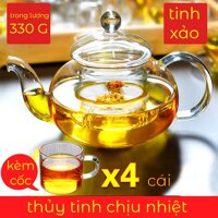 Bộ Ấm Trà Lõi Lọc Và 4 Ly Thuỷ Tinh Chịu Nhiệt Dung Tích 600ml Ấm Trà Thủy Tinh Cao Cấp Đun Bếp Hông Ngoại Bếp Ga+ Tăng Bộ 04 Cốc- Canashop [bonus]