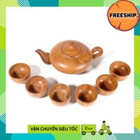 Bộ ấm trà ly nước gỗ hương 1 bình 6 ly nguyên khối trà đạo - Bình 20x8cm và Ly 5x4cm