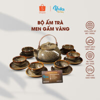 Bộ Ấm Trà Men Hoa Gấm Vàng ACTV-04 - Bộ Ấm Chè Cực Đẹp Men Hoa Gấm Vàng