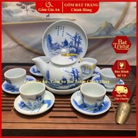 Bộ ấm trà men lam Bát Tràng phỏng cổ - Đạp Tuyết Tầm Mai, bộ ấm trà men lam giả cổ, ấm chén xưa