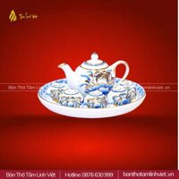 Bộ ấm trà men ngọc vẽ vàng 5 chén