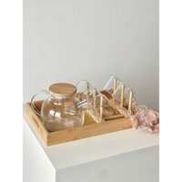 Bộ Ấm Trà Nắp Gỗ Kèm Khay Và Cốc Vintage